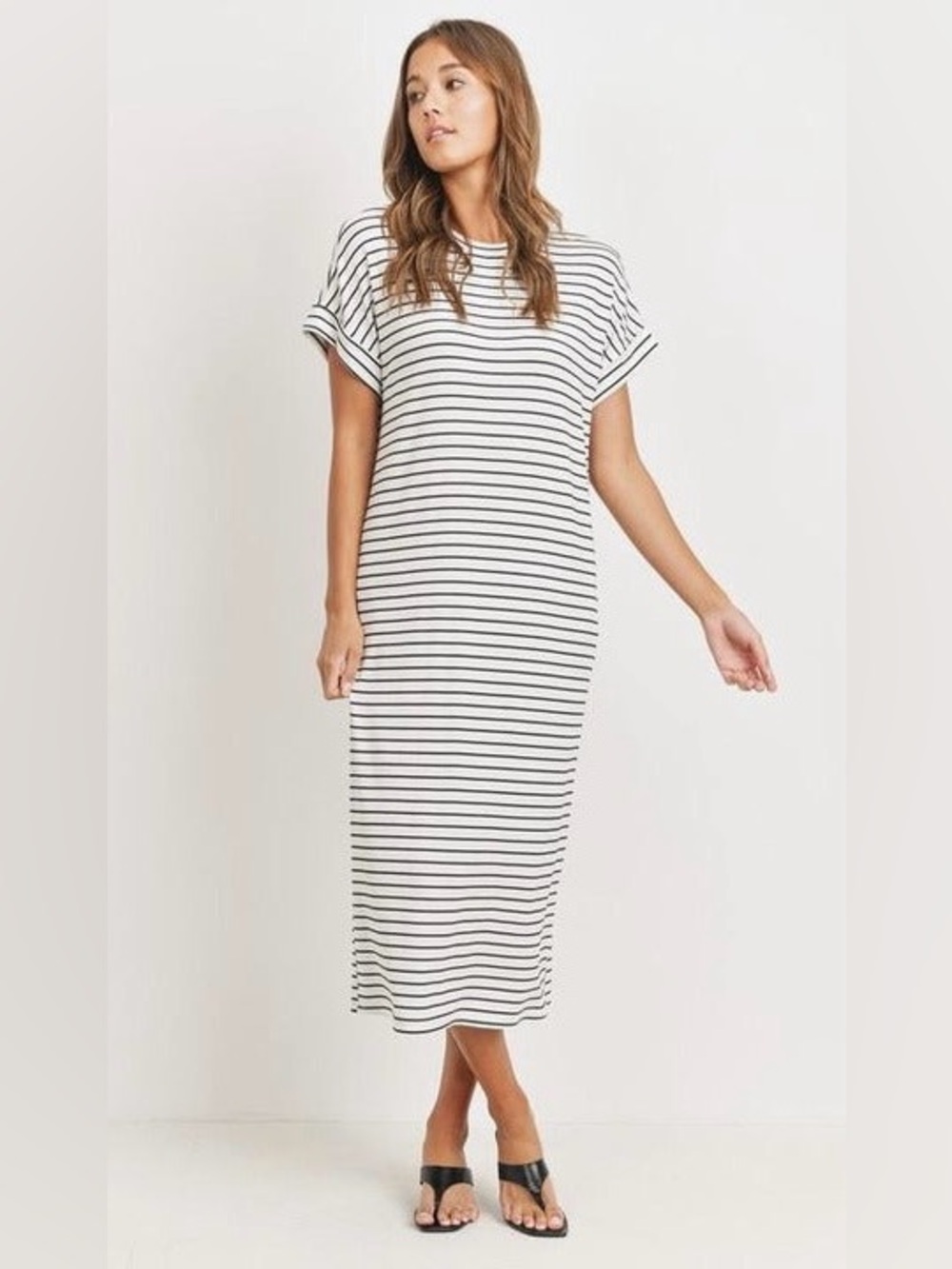 Cherish Striped Ribbed Maxi Dress Black & White Women’s Size Medium